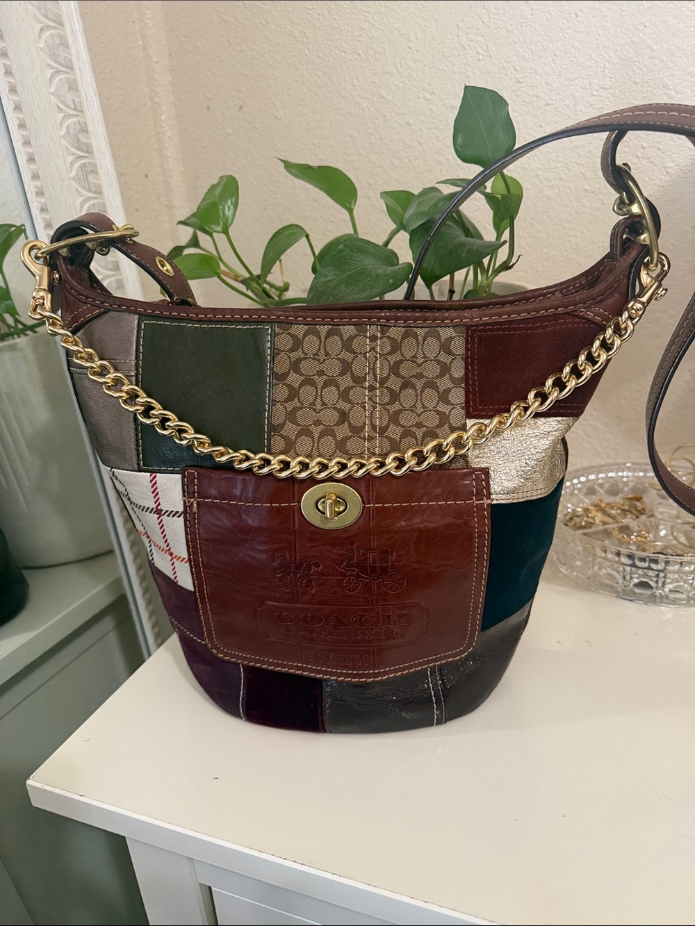 Vintage Coach large Patchwork Leather & Canvas bucket Bag - Picture 2 of 16